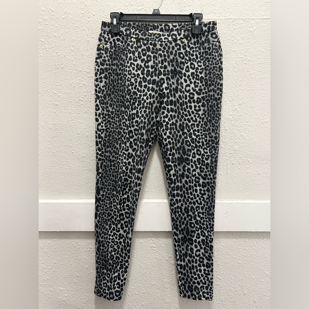 MICHAEL Michael Kors Black & Grey Leopard Print Skinny Jeggings Size M